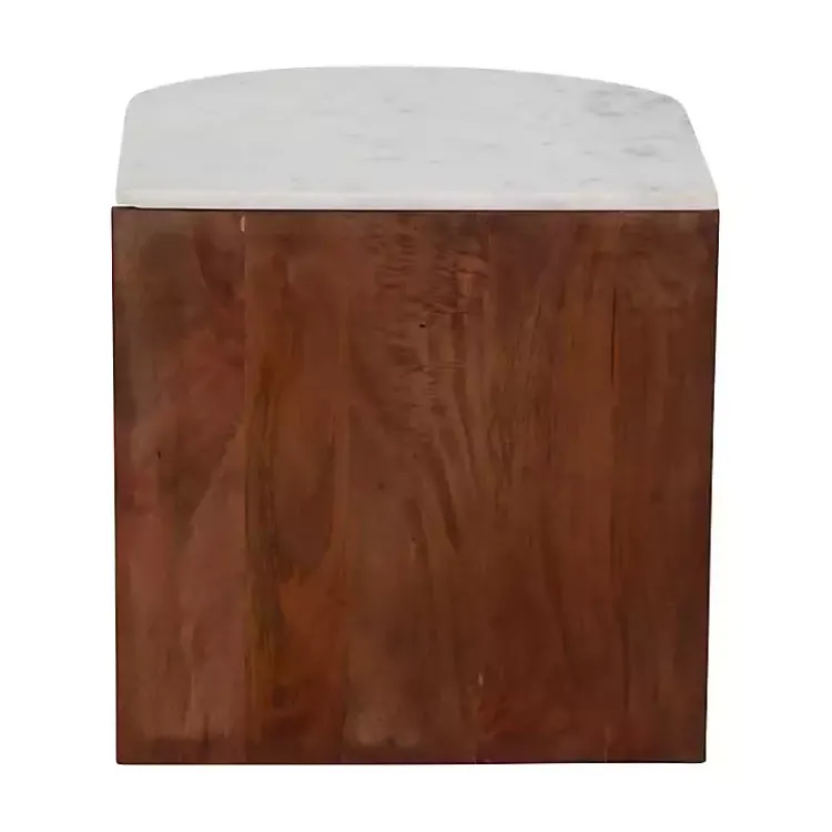 Accent & End Tables-Kirklands Home Brown Wood Half Round Marble Accent Table White