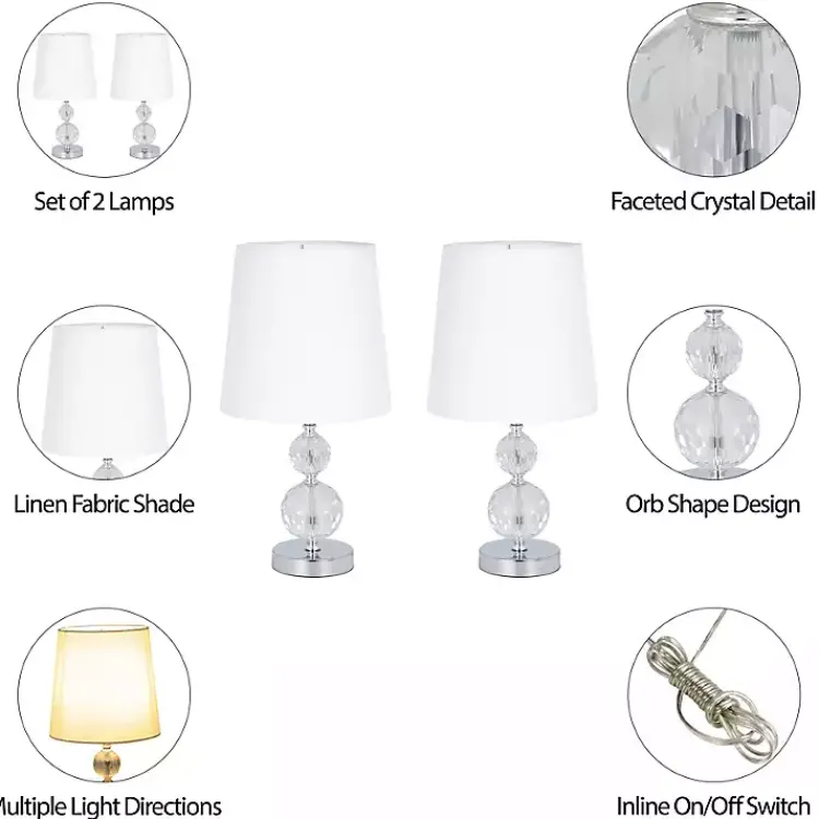 Table Lamps-Kirklands Home Silver Crystal Orb Table Lamps, Set of 2 White