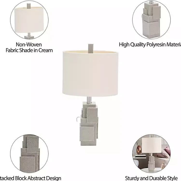 Table Lamps-Kirklands Home Gray Stacked Blocks Table Lamp Ivory