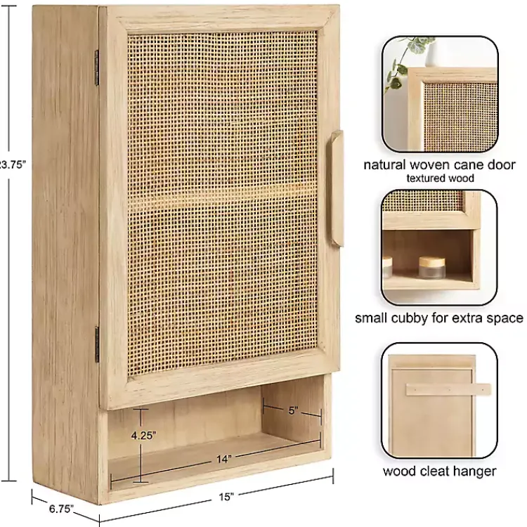 Wall Storage-Kirklands Home Natural Rattan Wall Cabinet with Shelf