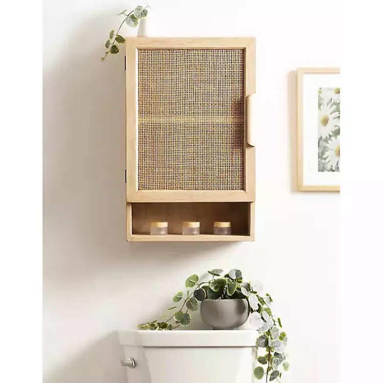 Wall Storage-Kirklands Home Natural Rattan Wall Cabinet with Shelf