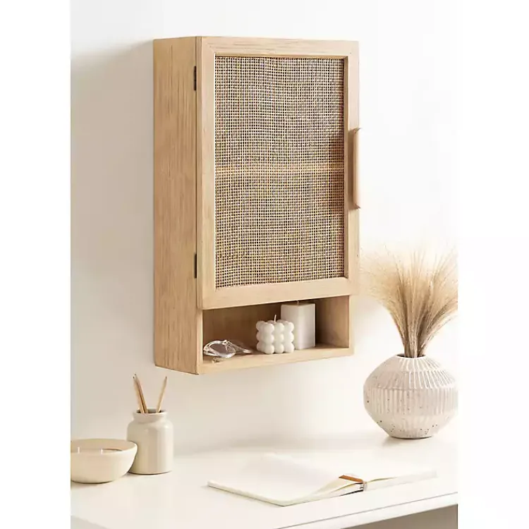 Wall Storage-Kirklands Home Natural Rattan Wall Cabinet with Shelf