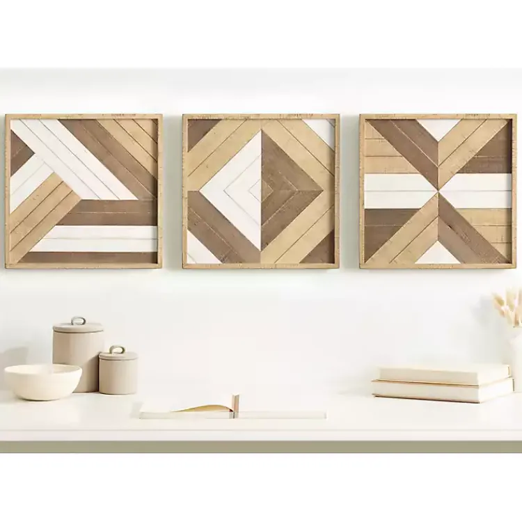 Wall Plaques-Kirklands Home Ballez Geometric Wood Wall Plaques, Set of 3