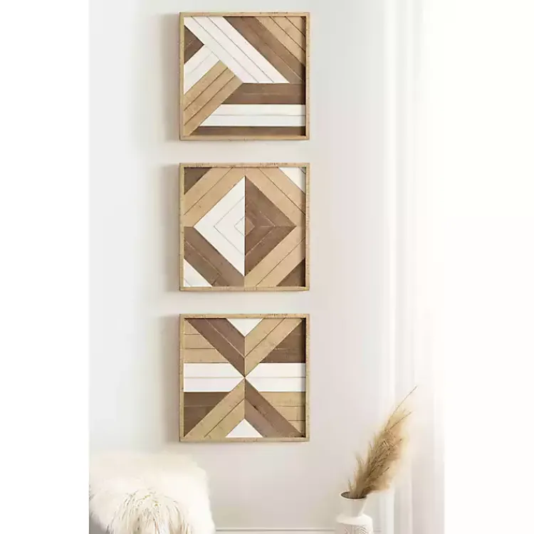 Wall Plaques-Kirklands Home Ballez Geometric Wood Wall Plaques, Set of 3