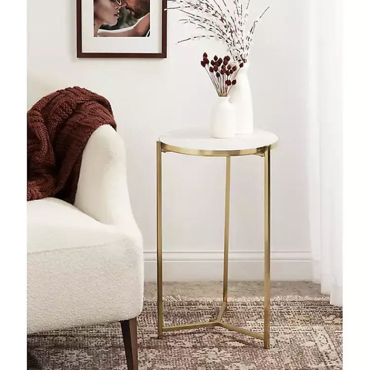 Accent & End Tables-Kirklands Home Round Aguilar Accent Table Gold