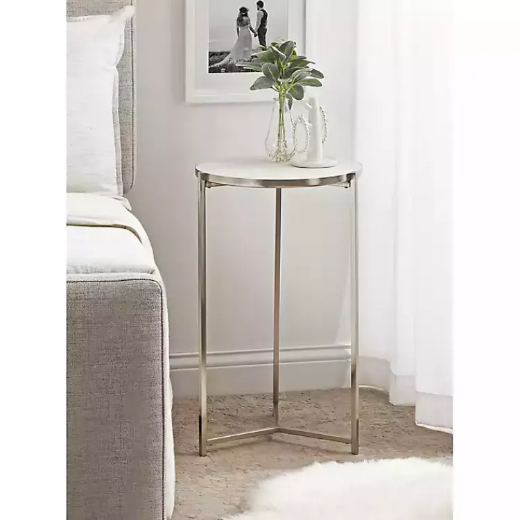 Accent & End Tables-Kirklands Home Round Aguilar Accent Table Silver