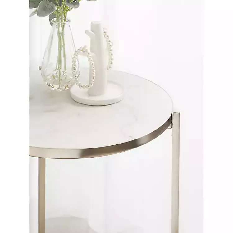 Accent & End Tables-Kirklands Home Round Aguilar Accent Table Silver