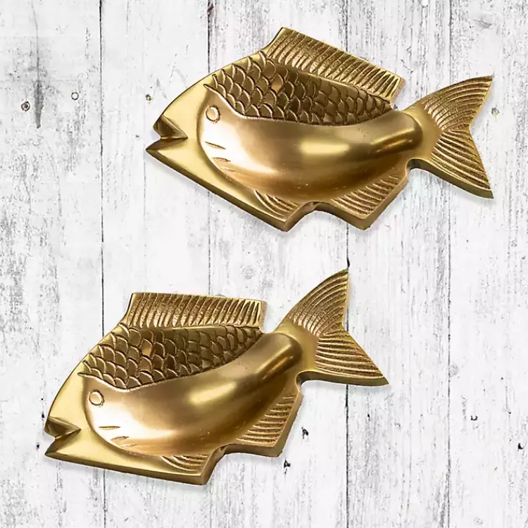 Bathroom Accessories-Kirklands Home Fish Soap Dishes, Set of 2 Gold