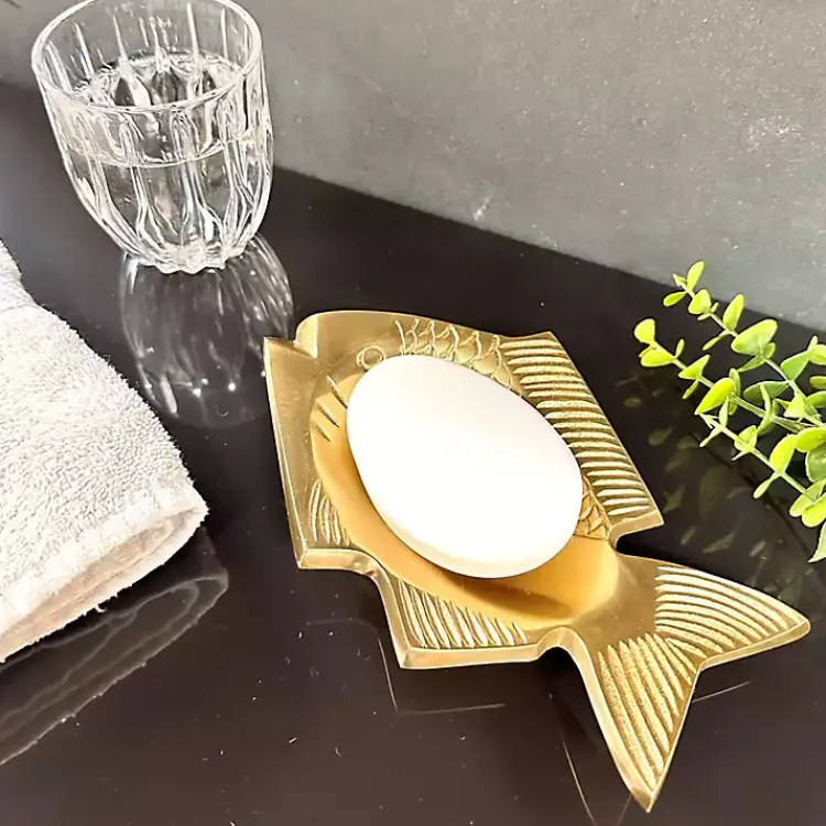 Bathroom Accessories-Kirklands Home Fish Soap Dishes, Set of 2 Gold