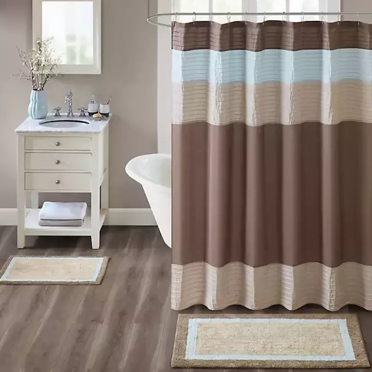 Bathroom Rugs-Kirklands Home Brown and Blue Border Cotton Bath Runner