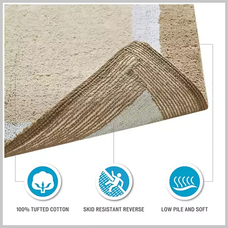 Bathroom Rugs-Kirklands Home Brown and Blue Border Cotton Bath Runner