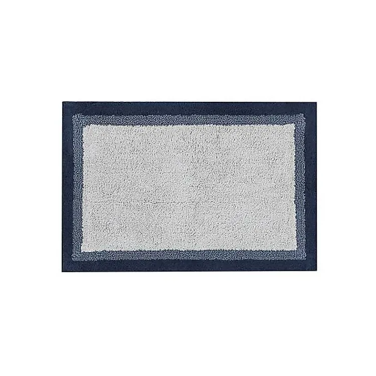 Bathroom Rugs-Kirklands Home Navy Border Cotton Bath Mat, 20x30 Blue