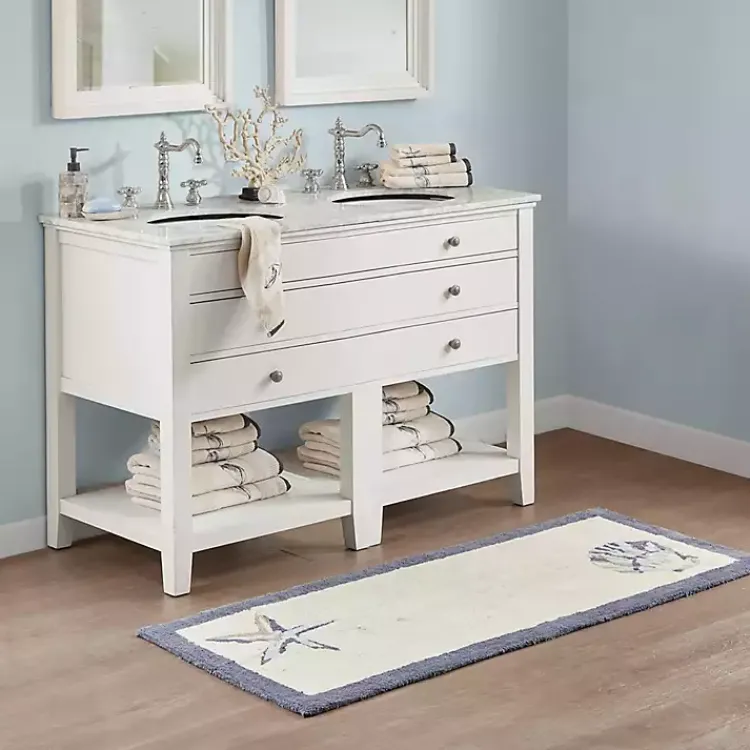 Bathroom Rugs-Kirklands Home Blue Tufted Seashell Bath Runner
