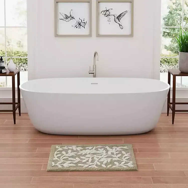 Bathroom Rugs-Kirklands Home Tan Botanical Cotton Bath Mat, 34 in.