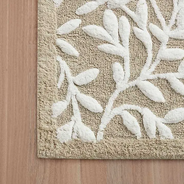 Bathroom Rugs-Kirklands Home Tan Botanical Cotton Bath Mat, 34 in.