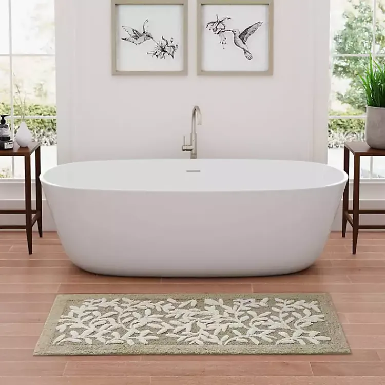 Bathroom Rugs-Kirklands Home Tan Botanical Cotton Bath Mat, 60 in.