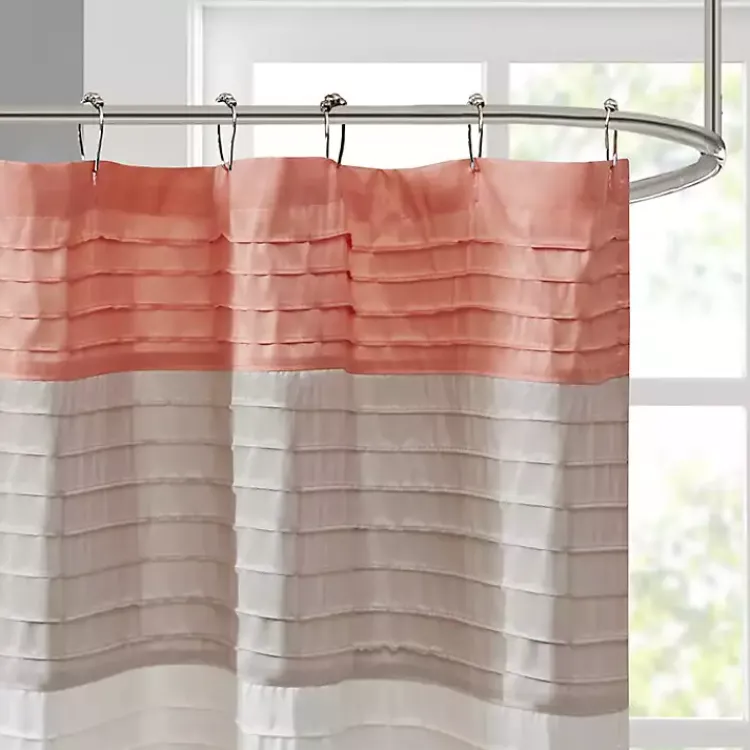 Shower Curtains-Kirklands Home Coral Colorblock Silky Shower Curtain Pink