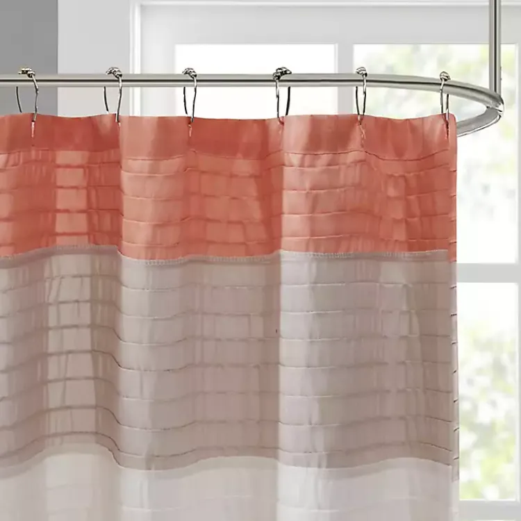 Shower Curtains-Kirklands Home Coral Colorblock Silky Shower Curtain Pink