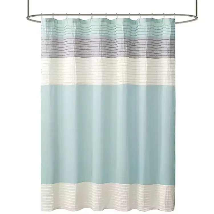 Shower Curtains-Kirklands Home Light Colorblock Silky Shower Curtain Blue