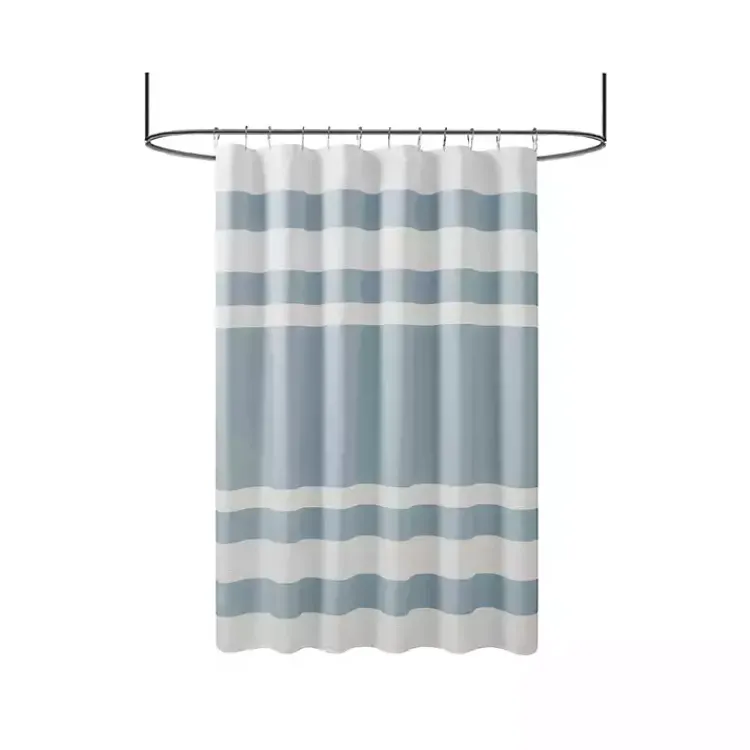Shower Curtains-Kirklands Home Light Blue Striped Waffle Shower Curtain