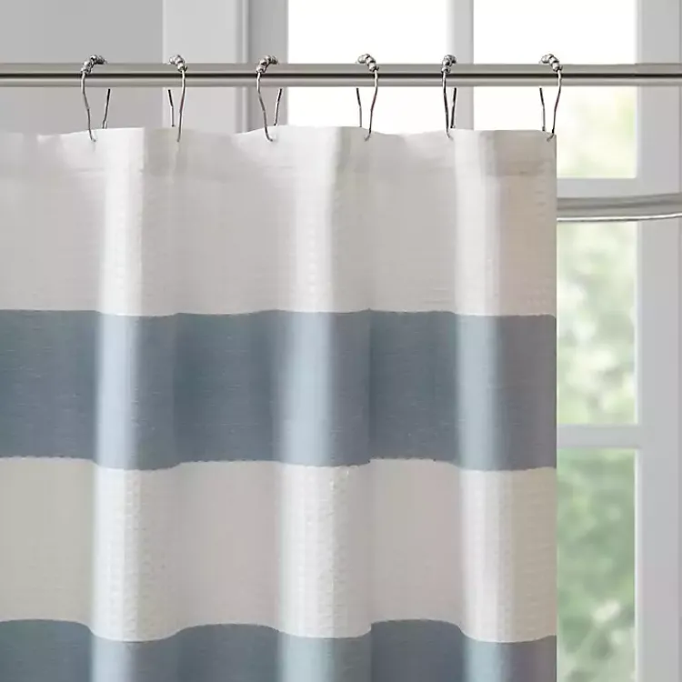 Shower Curtains-Kirklands Home Light Blue Striped Waffle Shower Curtain