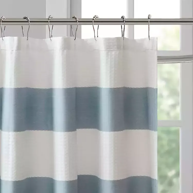 Shower Curtains-Kirklands Home Light Blue Striped Waffle Shower Curtain