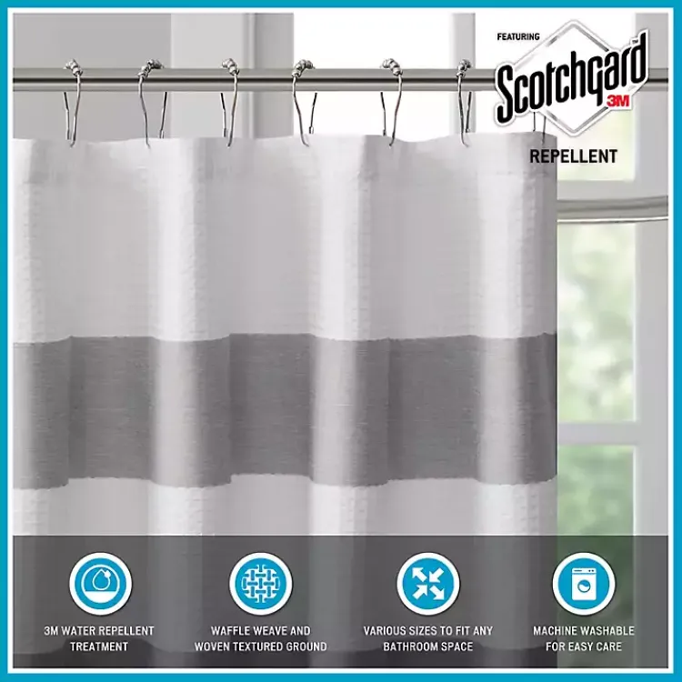 Shower Curtains-Kirklands Home Light Blue Striped Waffle Shower Curtain