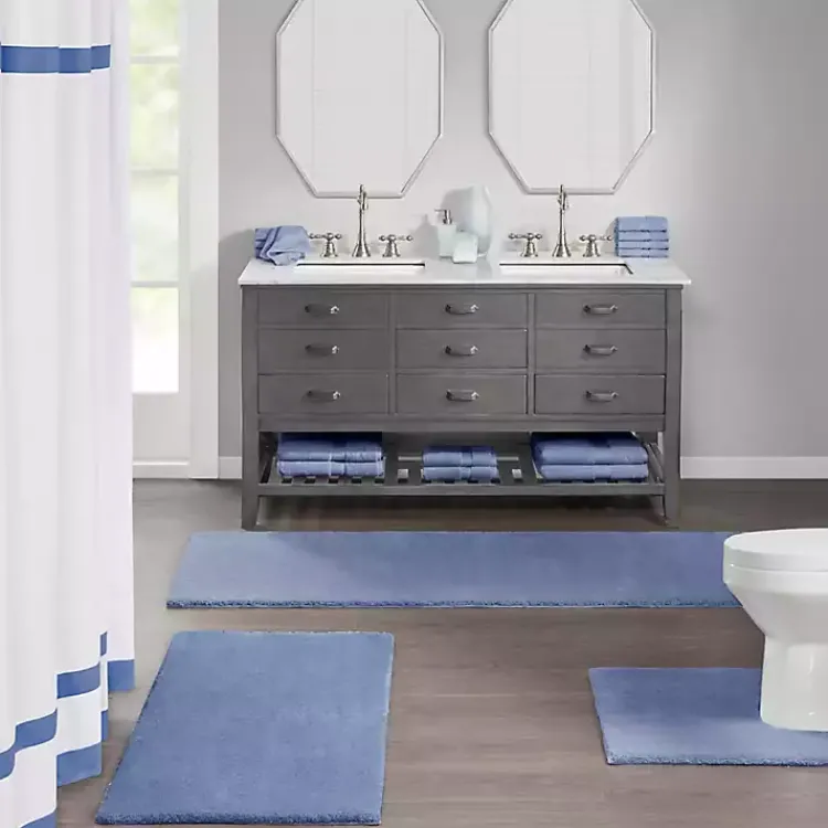 Bathroom Rugs-Kirklands Home Plush Microfiber Bath Mat, 20x30 Blue