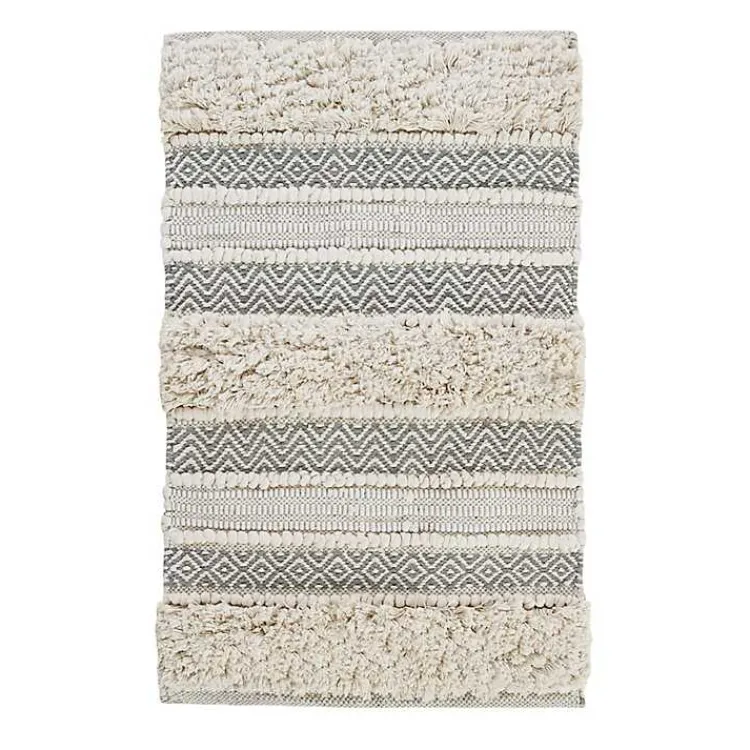 Bathroom Rugs-Kirklands Home Tufted Stripes Woven Bath Mat Gray