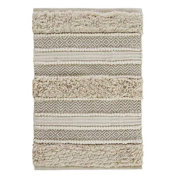 Bathroom Rugs-Kirklands Home Neutral Tufted Stripes Woven Bath Mat Brown