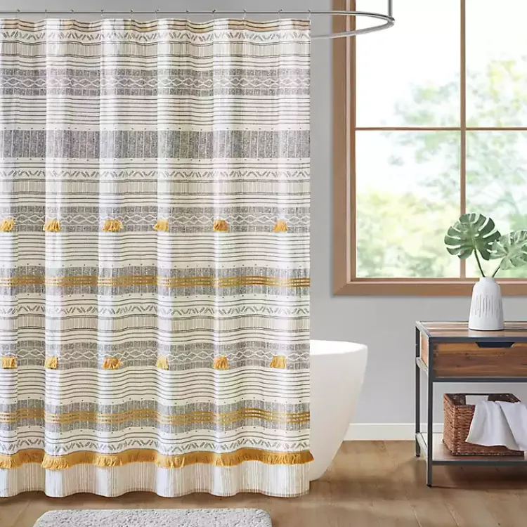 Shower Curtains-Kirklands Home Decorative Stripe Tassel Shower Curtain