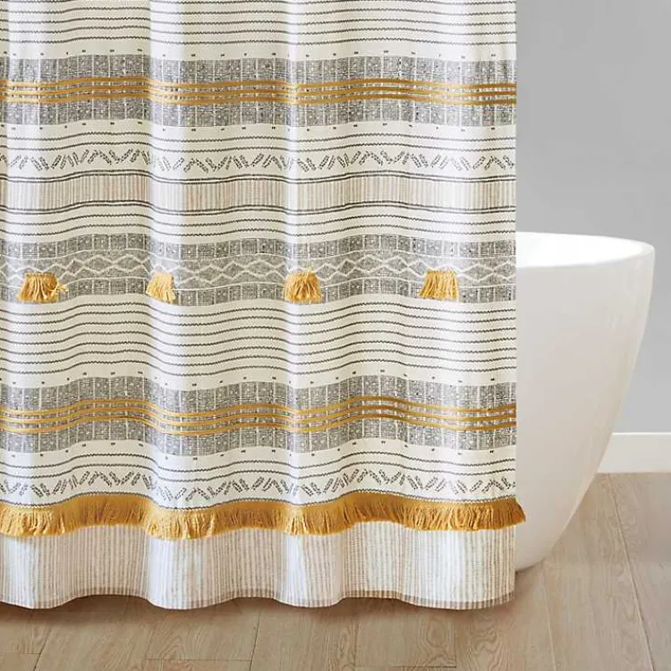 Shower Curtains-Kirklands Home Decorative Stripe Tassel Shower Curtain
