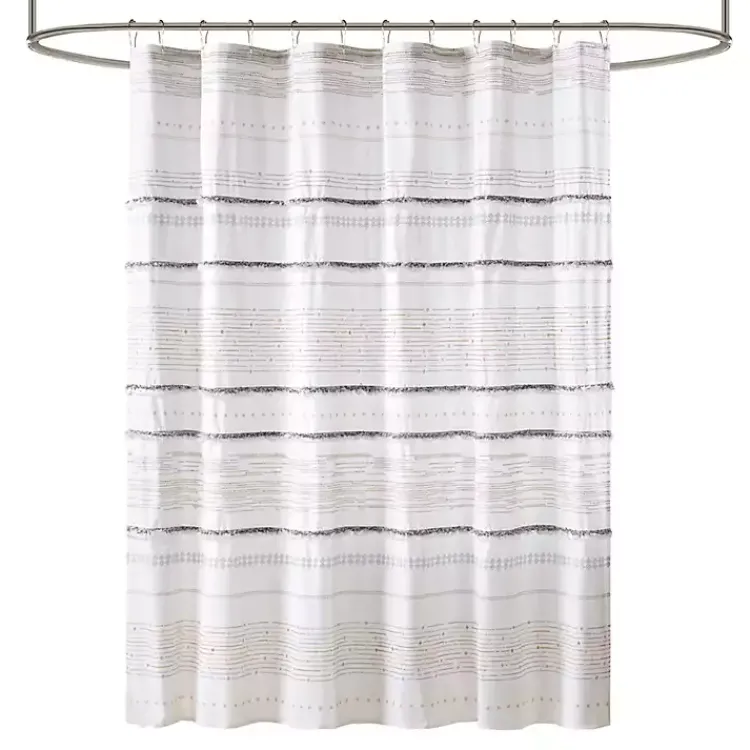 Shower Curtains-Kirklands Home Neutral Striped Boho Cotton Shower Curtain