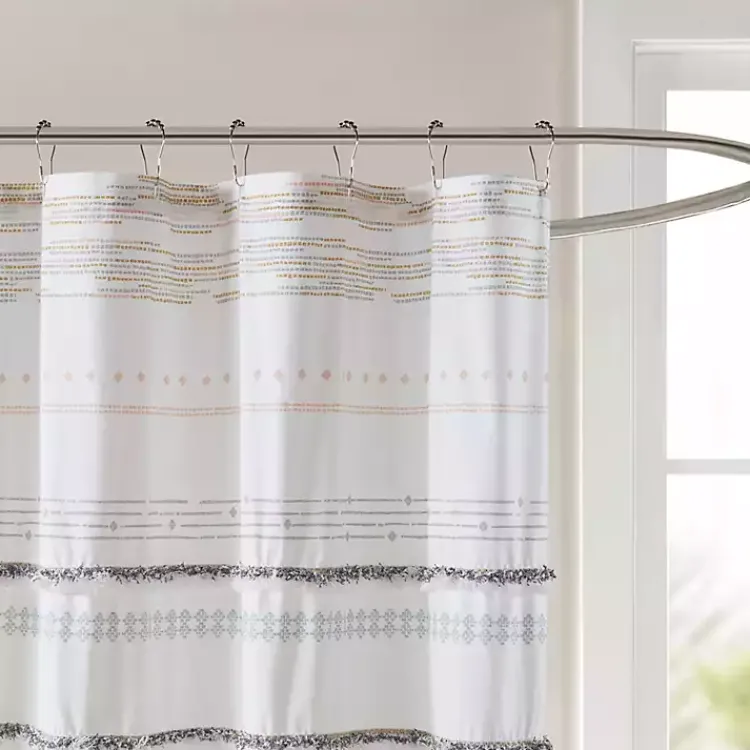 Shower Curtains-Kirklands Home Neutral Striped Boho Cotton Shower Curtain