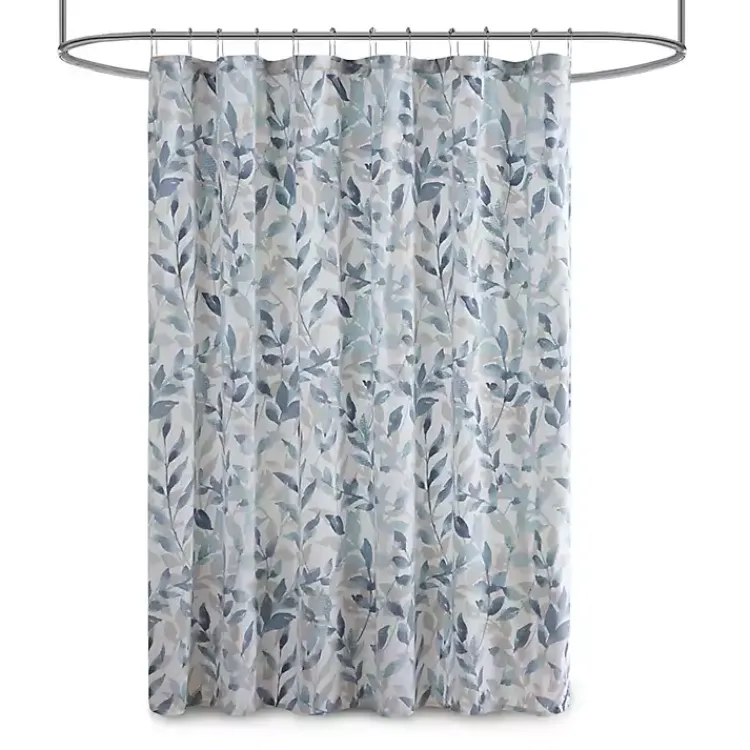 Shower Curtains-Kirklands Home Blue Botanical Microfiber Shower Curtain