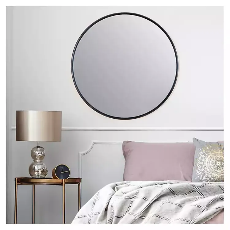 Framed Mirrors-Kirklands Home Modern Metal Round Wall Mirror Black