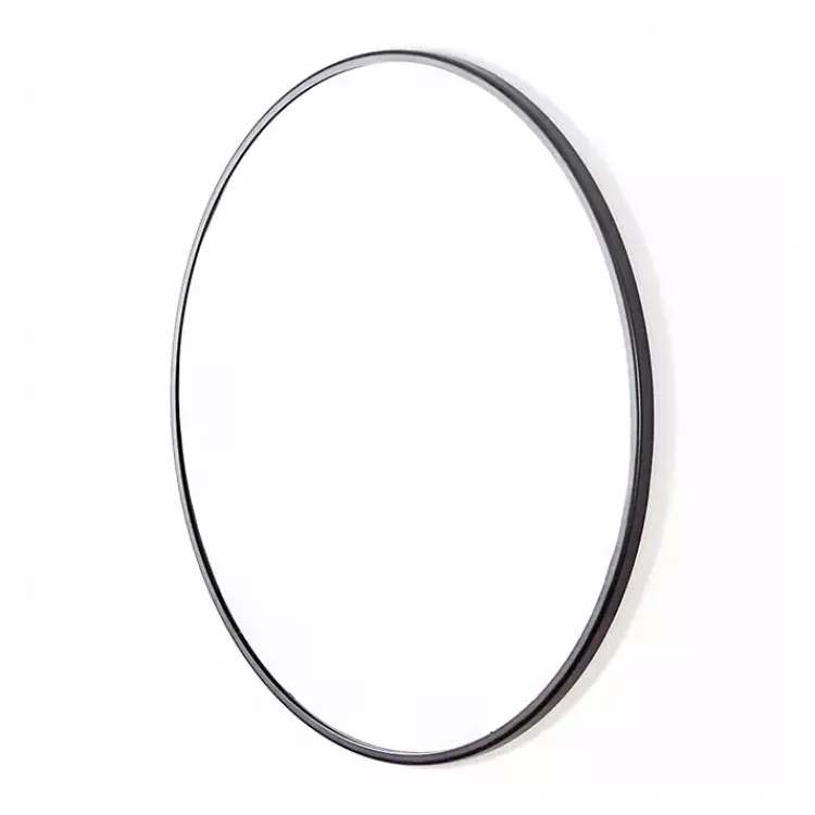 Framed Mirrors-Kirklands Home Modern Metal Round Wall Mirror Black