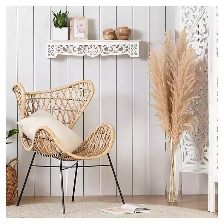 Shelves-Kirklands Home White Distressed Wood Carved Floral Shelf