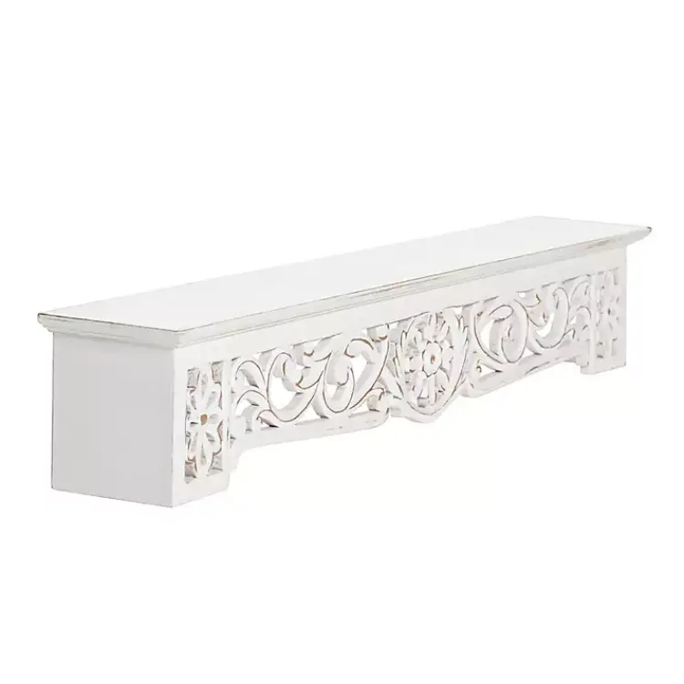 Shelves-Kirklands Home White Distressed Wood Carved Floral Shelf