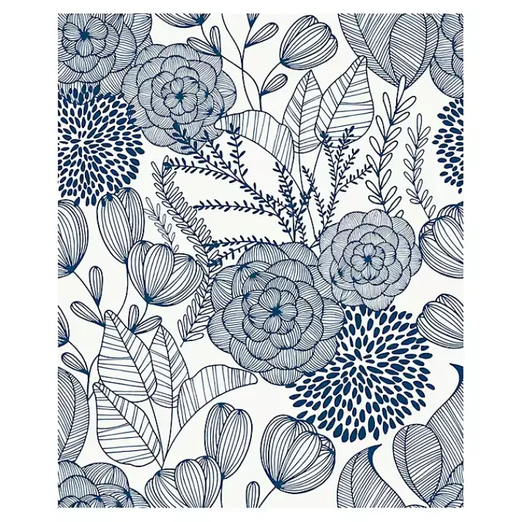 Wall Murals & Wallpaper-Kirklands Home Navy Floral Garden Peel & Stick Wallpaper Blue