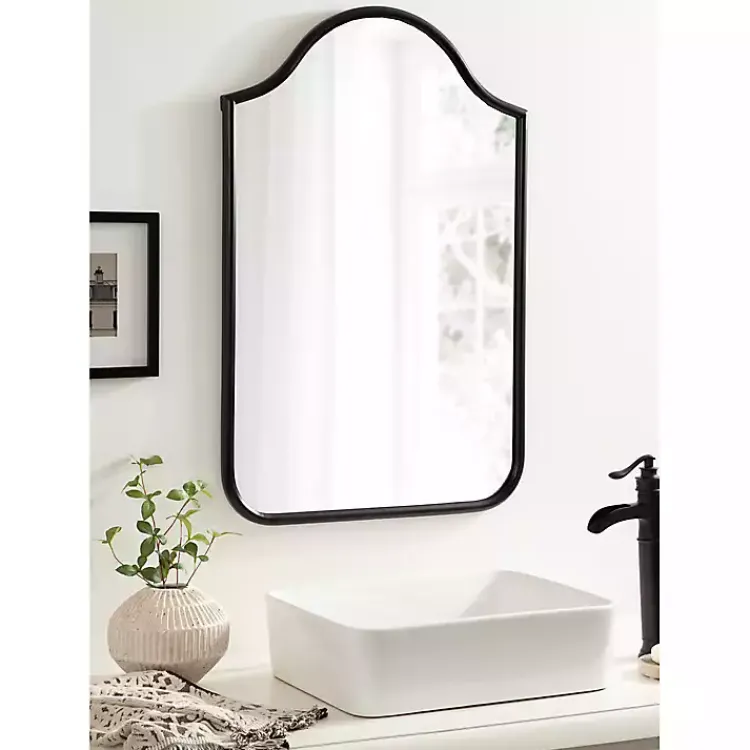 Decorative Mirrors-Kirklands Home Scalloped Arch Fellows Wall Mirror Black