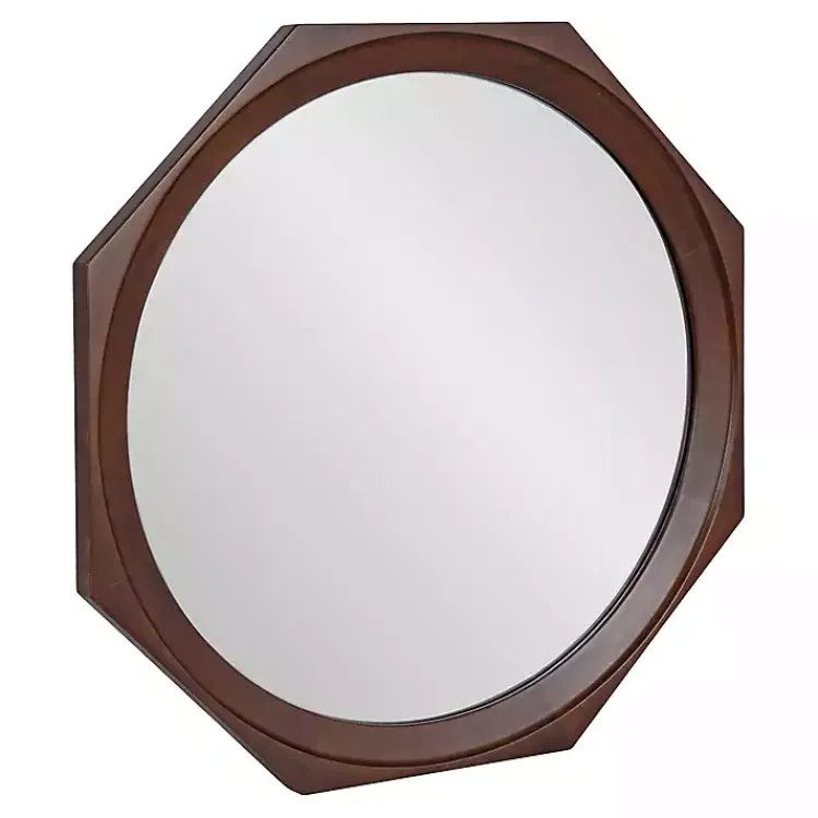 Decorative Mirrors-Kirklands Home Dark Wood Octagon Cyrus Wall Mirror Brown
