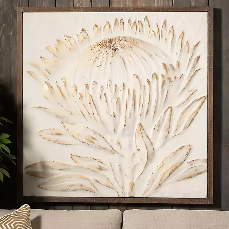 Wall Plaques-Kirklands Home White and Gold Protea Framed Wall Plaque