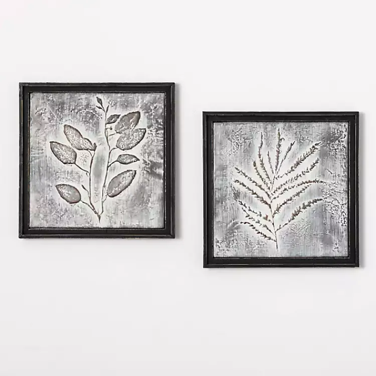 Wall Plaques-Kirklands Home Gray Metal Raised Leaf Wall Plaques, Set of 2