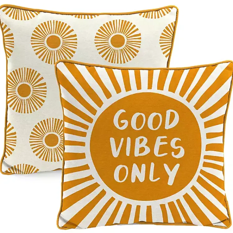 Outdoor Cushions & Pillows-Kirklands Home Gold Good Vibes Only Sunny Outdoor Pillow