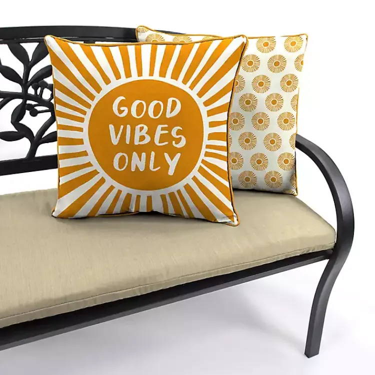 Outdoor Cushions & Pillows-Kirklands Home Gold Good Vibes Only Sunny Outdoor Pillow