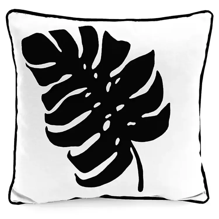 Outdoor Cushions & Pillows-Kirklands Home Black and White Palm Leaf Outdoor Pillow
