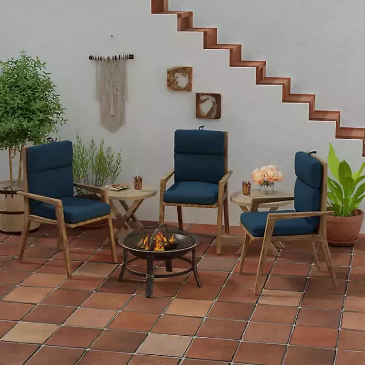 Outdoor Cushions & Pillows-Kirklands Home Indigo Canvas French Edge Outdoor Chair Cushion Blue