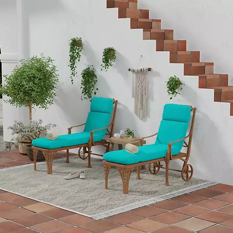 Outdoor Cushions & Pillows-Kirklands Home Turquoise Canvas French Edge Chaise Cushion Blue