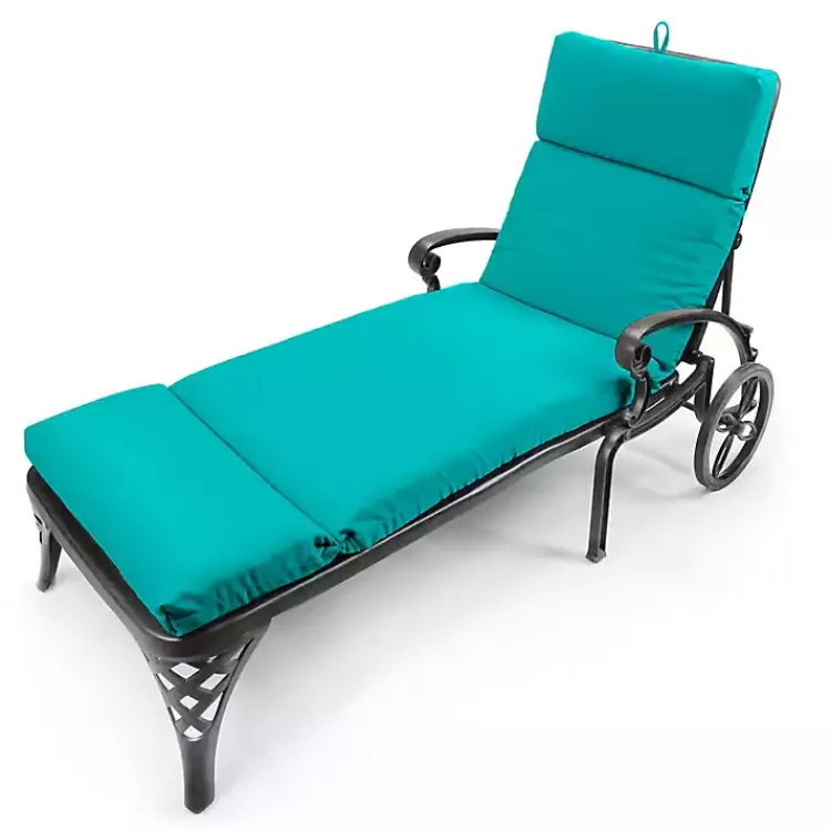 Outdoor Cushions & Pillows-Kirklands Home Turquoise Canvas French Edge Chaise Cushion Blue
